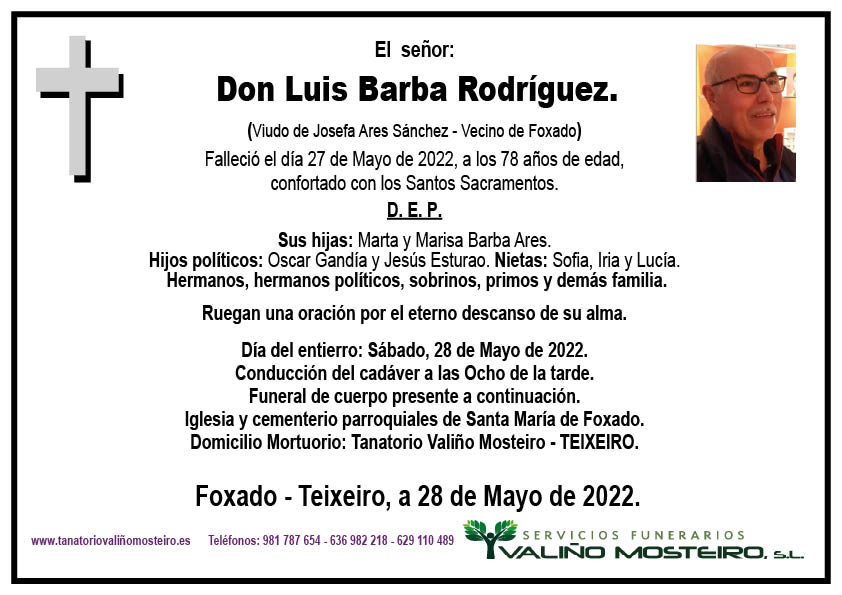 Esquela de Luis Barba Rodríguez.